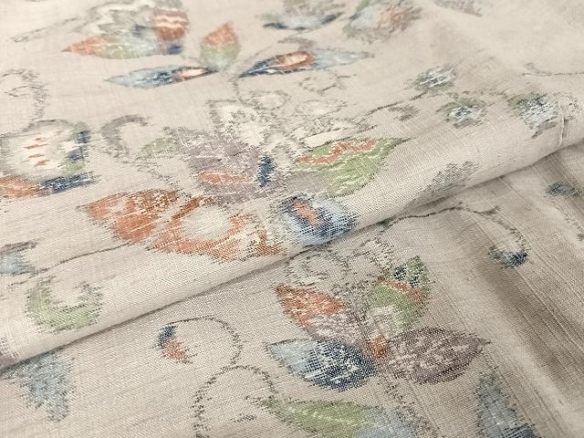 平和屋着物●本場小千谷紬　更紗花文　正絹　逸品　AAAT9405np