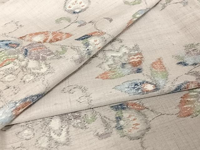平和屋着物●本場小千谷紬　更紗花文　正絹　逸品　AAAT9405np