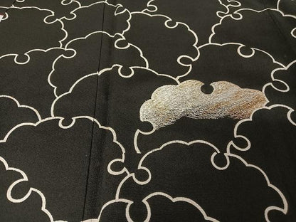 平和屋着物●訪問着 刺繍 雪輪 黒地 金銀糸 正絹 逸品 AAAT9409np
