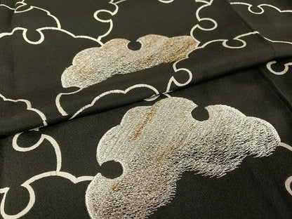 平和屋着物●訪問着 刺繍 雪輪 黒地 金銀糸 正絹 逸品 AAAT9409np
