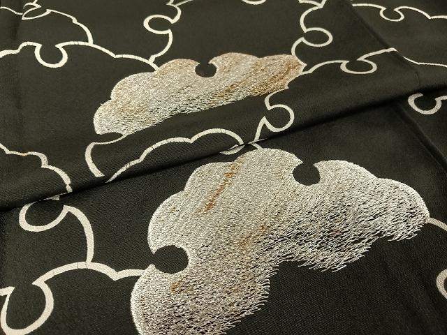 平和屋着物●訪問着 刺繍 雪輪 黒地 金銀糸 正絹 逸品 AAAT9409np