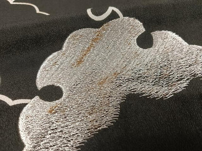 平和屋着物●訪問着 刺繍 雪輪 黒地 金銀糸 正絹 逸品 AAAT9409np