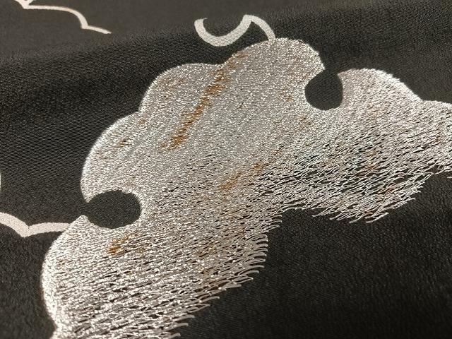 平和屋着物●訪問着 刺繍 雪輪 黒地 金銀糸 正絹 逸品 AAAT9409np