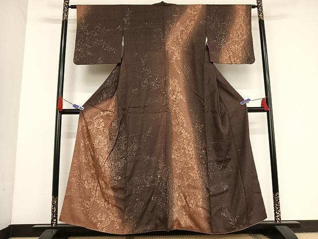平和屋着物●訪問着 紬地 手描き 草花文 正絹 逸品 AAAT9413np