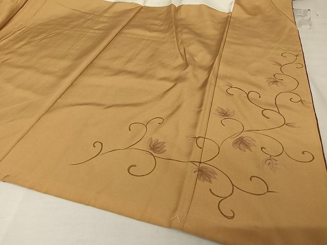 平和屋着物●訪問着 紬地 手描き 草花文 正絹 逸品 AAAT9413np