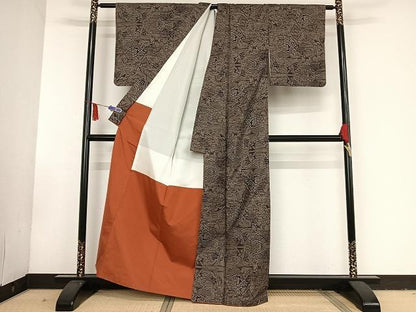 平和屋着物●本場大島紬 ９マルキ 風景花文 正絹 逸品 AAAT9414np