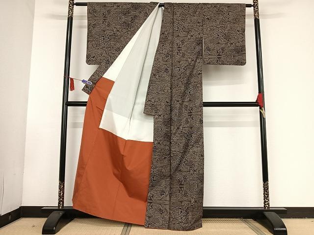 平和屋着物●本場大島紬 ９マルキ 風景花文 正絹 逸品 AAAT9414np