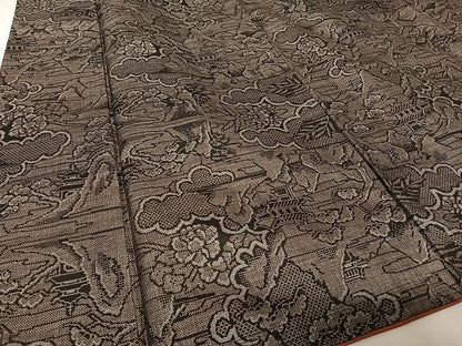 平和屋着物●本場大島紬 ９マルキ 風景花文 正絹 逸品 AAAT9414np