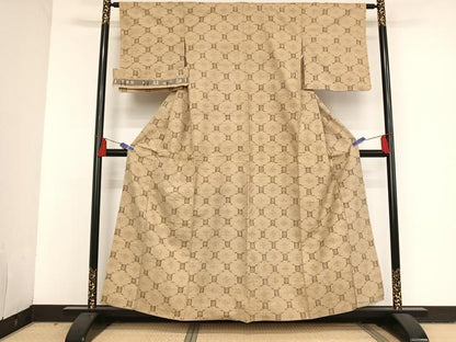 平和屋着物●日本工芸会正会員　秋山眞和　綾の手紬　手織　本藍染　蜀江花文　反端付き　正絹　逸品　AAAT9440np