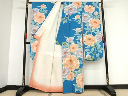 平和屋着物●名門　藤娘きぬたや・総絞り　振袖　草花文　正絹　逸品　AAAT9464np
