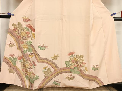 平和屋着物●摺型友禅 訪問着 駒刺繍 草花文 金彩 正絹 逸品 AAAT9477np