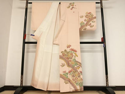 平和屋着物●摺型友禅 訪問着 駒刺繍 草花文 金彩 正絹 逸品 AAAT9477np