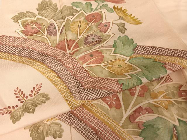 平和屋着物●摺型友禅 訪問着 駒刺繍 草花文 金彩 正絹 逸品 AAAT9477np