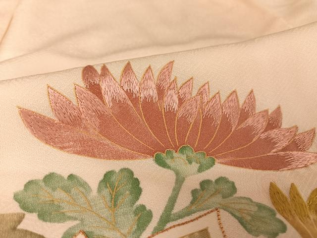 平和屋着物●摺型友禅 訪問着 駒刺繍 草花文 金彩 正絹 逸品 AAAT9477np