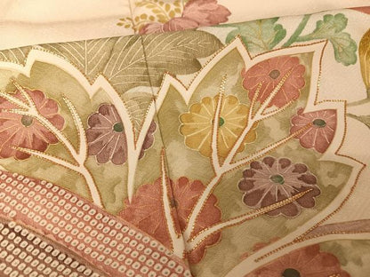 平和屋着物●摺型友禅 訪問着 駒刺繍 草花文 金彩 正絹 逸品 AAAT9477np