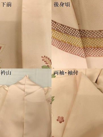平和屋着物●摺型友禅 訪問着 駒刺繍 草花文 金彩 正絹 逸品 AAAT9477np