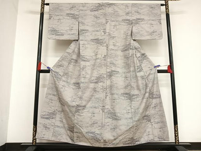 平和屋着物●本場大島紬 白大島 ７マルキ 風景船文 正絹 逸品 AAAT9516np