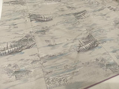 平和屋着物●本場大島紬 白大島 ７マルキ 風景船文 正絹 逸品 AAAT9516np