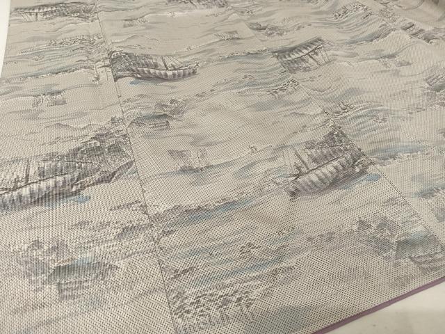 平和屋着物●本場大島紬 白大島 ７マルキ 風景船文 正絹 逸品 AAAT9516np