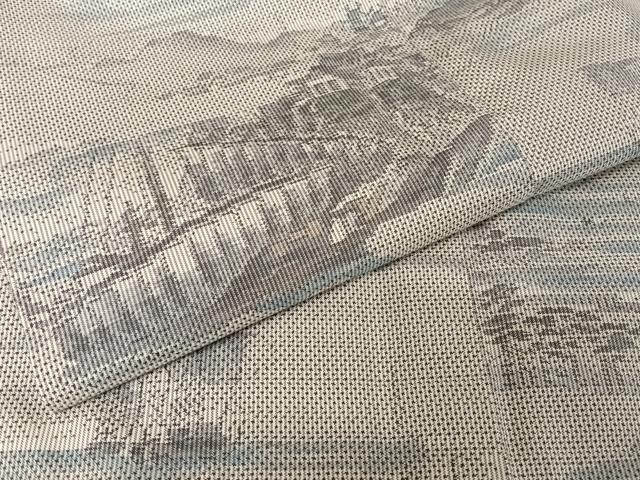 平和屋着物●本場大島紬 白大島 ７マルキ 風景船文 正絹 逸品 AAAT9516np