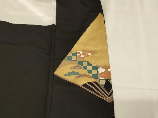 平和屋着物□豪華黒留袖 駒刺繍 扇面御所車花鳥文 金彩 正絹 逸品