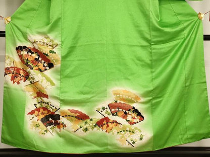 平和屋着物●訪問着　駒刺繍　扇面花文　暈し染め　金彩　逸品　AAAT9926ja