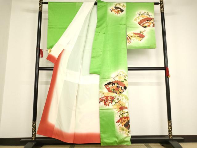 平和屋着物●訪問着　駒刺繍　扇面花文　暈し染め　金彩　逸品　AAAT9926ja