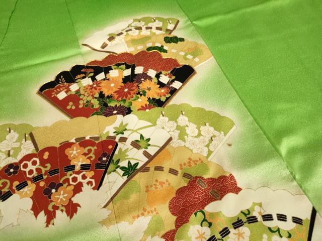 平和屋着物●訪問着　駒刺繍　扇面花文　暈し染め　金彩　逸品　AAAT9926ja