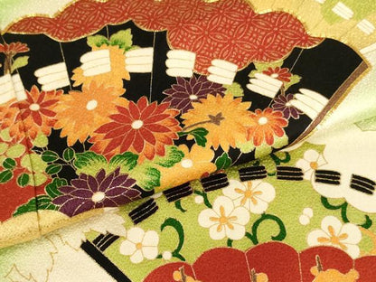 平和屋着物●訪問着　駒刺繍　扇面花文　暈し染め　金彩　逸品　AAAT9926ja
