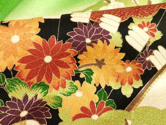 平和屋着物●訪問着　駒刺繍　扇面花文　暈し染め　金彩　逸品　AAAT9926ja