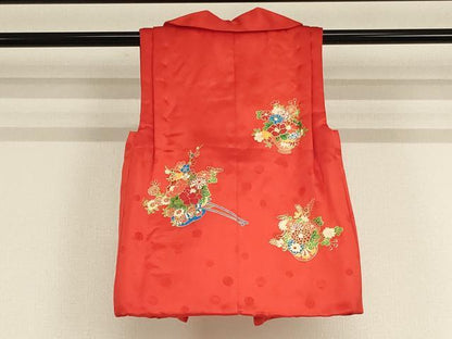 平和屋着物[]七五三　女の子　３歳　被布　三つ身　花車文　金彩　逸品　AAAT9928ja