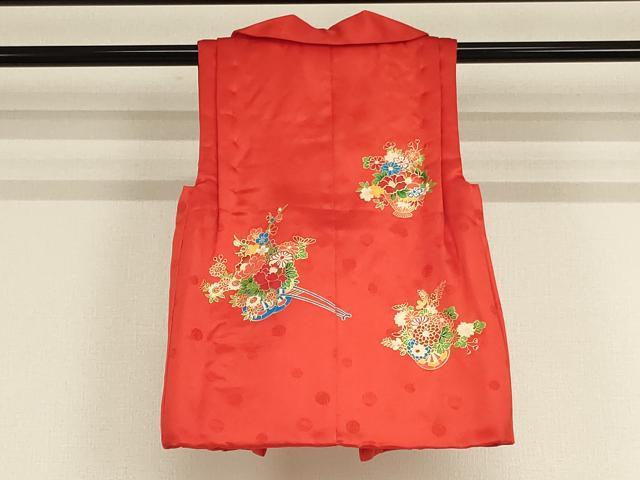 平和屋着物[]七五三　女の子　３歳　被布　三つ身　花車文　金彩　逸品　AAAT9928ja
