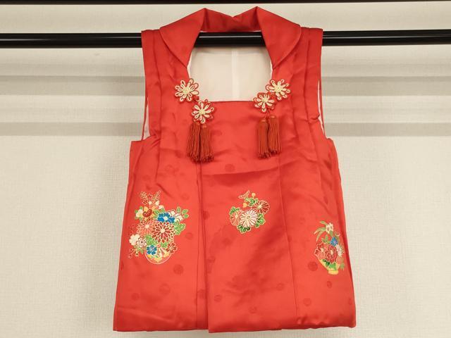 平和屋着物[]七五三　女の子　３歳　被布　三つ身　花車文　金彩　逸品　AAAT9928ja