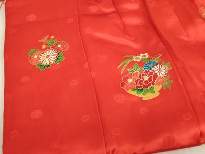 平和屋着物[]七五三　女の子　３歳　被布　三つ身　花車文　金彩　逸品　AAAT9928ja