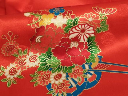 平和屋着物[]七五三　女の子　３歳　被布　三つ身　花車文　金彩　逸品　AAAT9928ja