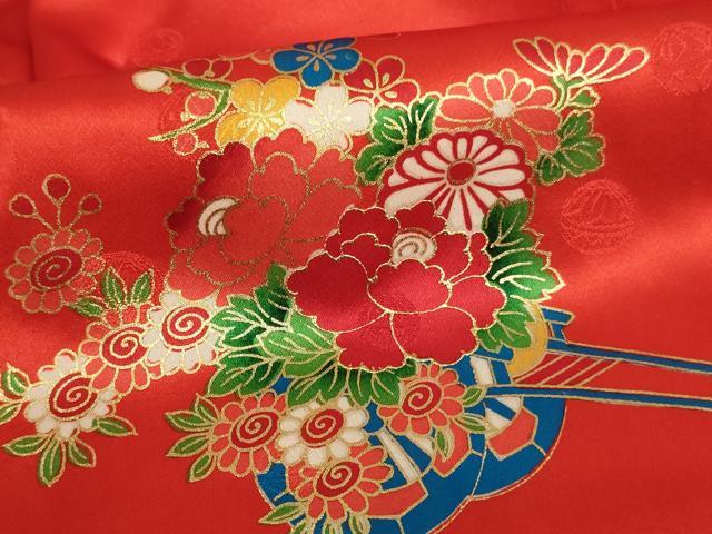 平和屋着物[]七五三　女の子　３歳　被布　三つ身　花車文　金彩　逸品　AAAT9928ja