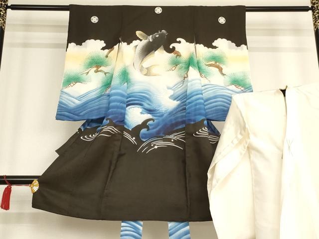 平和屋着物[]お宮参り　男の子　祝着　産着　初着　のしめ　長襦袢セット　刺繍　鯉　松　金糸　金彩　逸品　AAAT9933ja