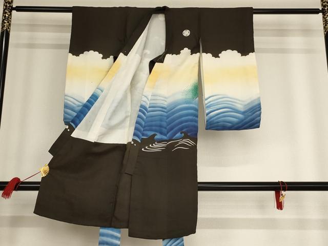 平和屋着物[]お宮参り　男の子　祝着　産着　初着　のしめ　長襦袢セット　刺繍　鯉　松　金糸　金彩　逸品　AAAT9933ja