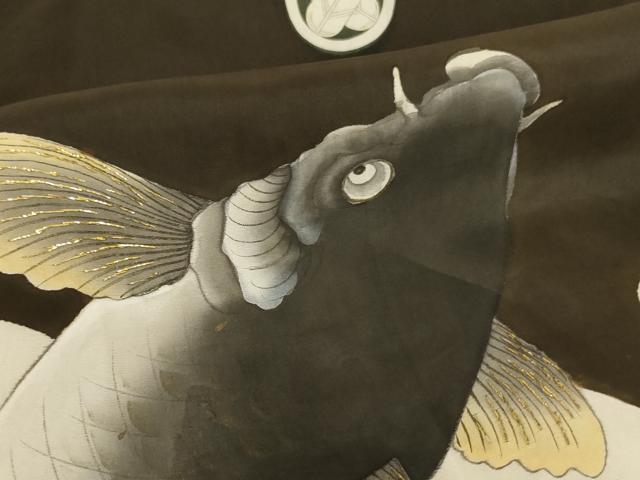 平和屋着物[]お宮参り　男の子　祝着　産着　初着　のしめ　長襦袢セット　刺繍　鯉　松　金糸　金彩　逸品　AAAT9933ja