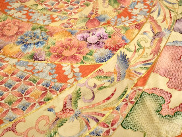平和屋着物∵女の子 十三参り 振袖 子供 駒刺繍 束ね熨斗鳳凰花文 金彩 逸品 AAAT9935ja