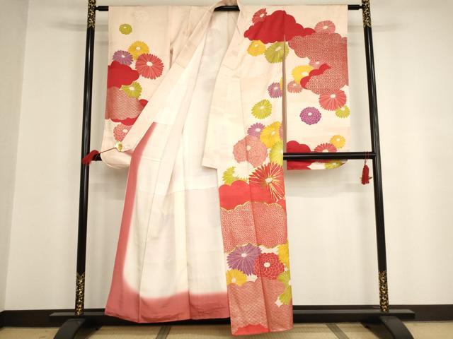 平和屋着物∵女の子　十三参り　振袖　子供　駒刺繍　雲取り菊文　金銀彩　逸品　AAAT9949ja