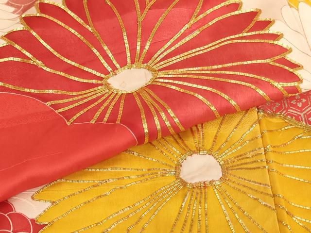 平和屋着物∵女の子　十三参り　振袖　子供　駒刺繍　雲取り菊文　金銀彩　逸品　AAAT9949ja