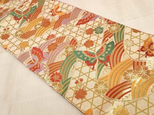 平和屋着物[]子供　全通柄袋帯柄　唐織　流水花蝶文　金糸　逸品　AAAT9950ja