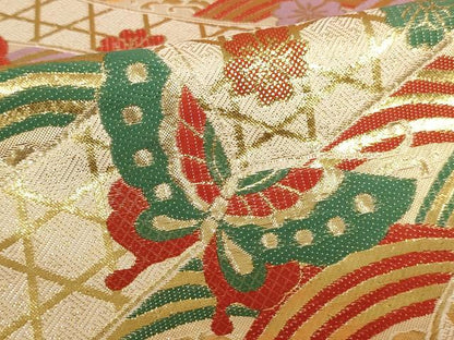 平和屋着物[]子供　全通柄袋帯柄　唐織　流水花蝶文　金糸　逸品　AAAT9950ja