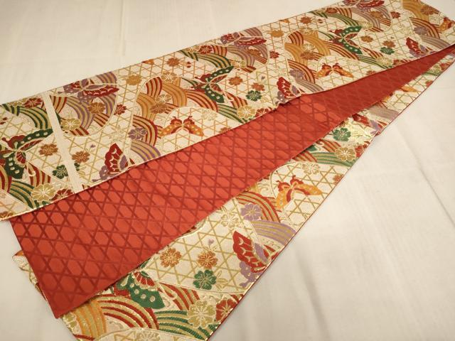 平和屋着物[]子供　全通柄袋帯柄　唐織　流水花蝶文　金糸　逸品　AAAT9950ja