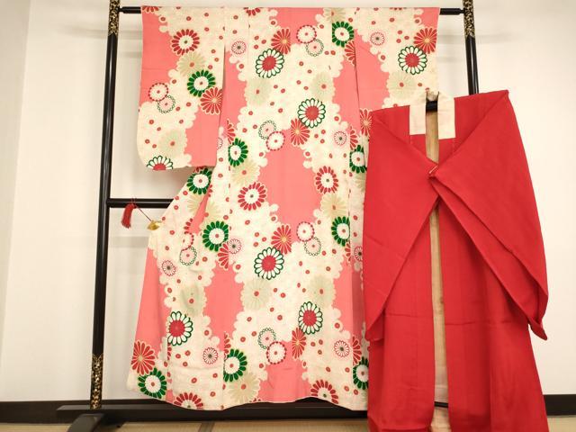 平和屋着物∵アンティーク　大正ロマン　女の子　十三参り　子供　祝着・長襦袢セット　菊尽くし文　金彩　逸品　AAAT9966ja