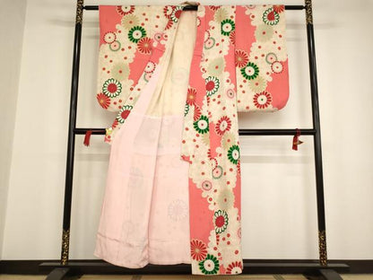 平和屋着物∵アンティーク　大正ロマン　女の子　十三参り　子供　祝着・長襦袢セット　菊尽くし文　金彩　逸品　AAAT9966ja
