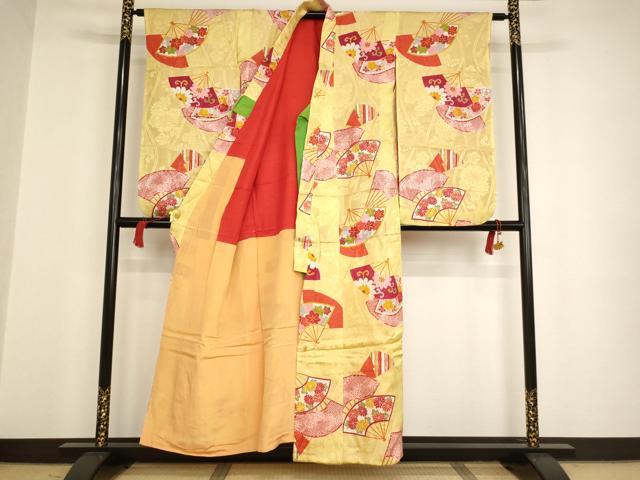 平和屋着物∵女の子 十三参り 子供 祝着 扇面花文 金彩 逸品 AAAT9968ja