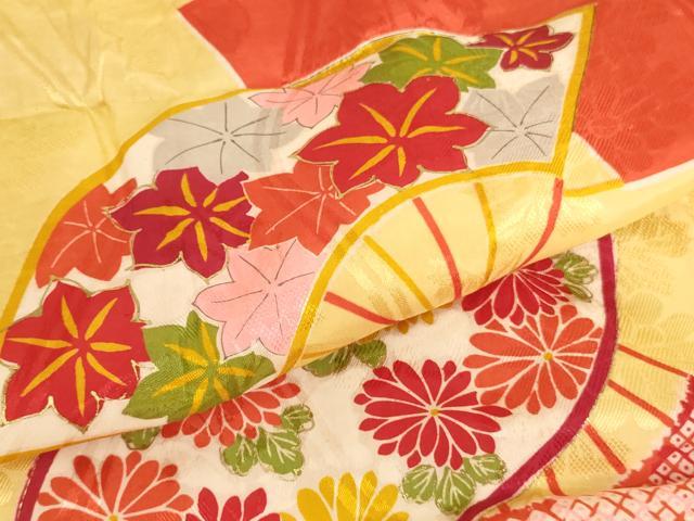 平和屋着物∵女の子 十三参り 子供 祝着 扇面花文 金彩 逸品 AAAT9968ja