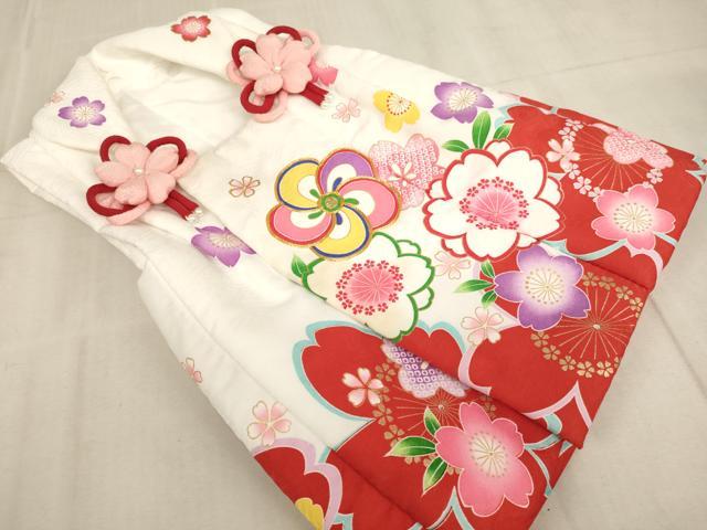 平和屋着物[]七五三　女の子　３歳　祝着　三つ身　長襦袢・被布セット　草花文　金彩　洗える着物　AAAT9980ja